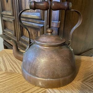Vintage Brass Teapot Kettle Wood Handle Portugal